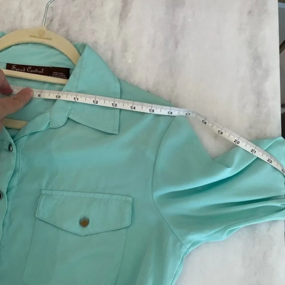 SPEED Control Aqua Turquoise Lightweight Long Sleeve Shirt Dress Button Belted